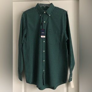 Izod Checked Dress Shirt-Beryl Green and Navy-Medium